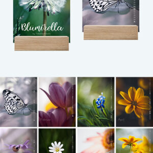 Tischkalender 2026, Edition "Blümirella", Größe DIN A6, Holzfuß, zu kaufen im Bildershop Kalender