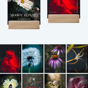 Tischkalender 2026, Edition "Moody Flowers", Größe DIN A6, Holzfuß, zu kaufen im Bildershop Kalender