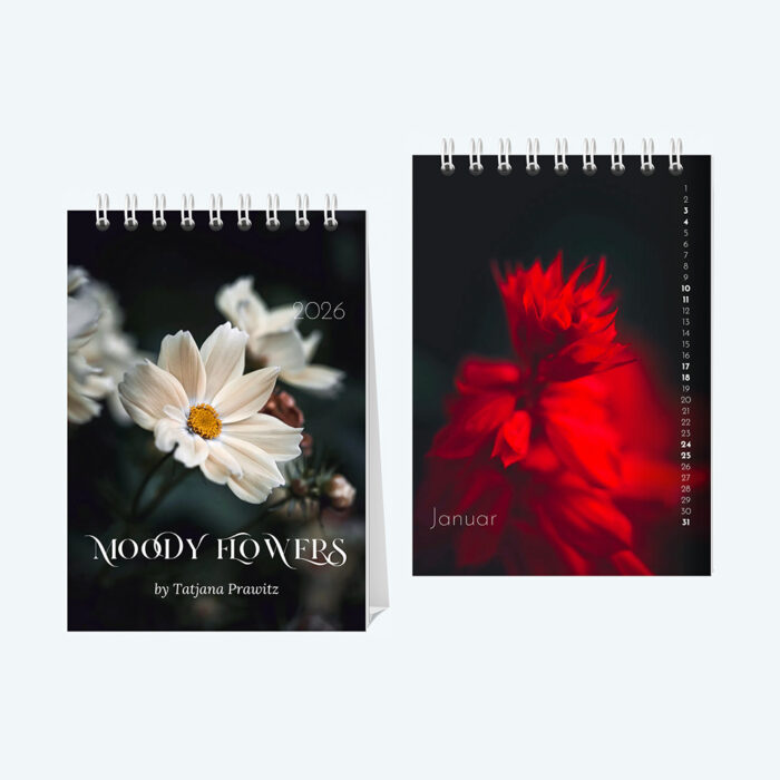 Tischkalender 2026, Edition "Moody Flowers", Größe DIN A6, Spirale, zu kaufen im Bildershop Kalender